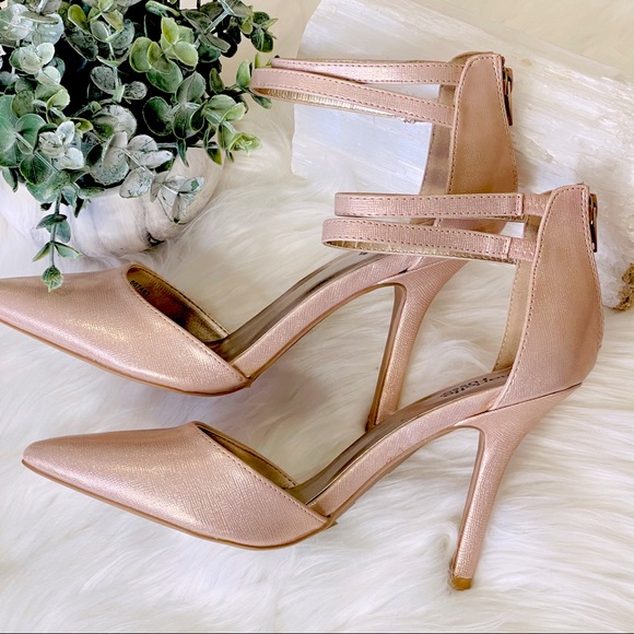 Charlotte Russe Shoes - Charlotte Russe MIXI 65 RGRG heels ROSE GOLD double ANKLE STRAPS zip up backs 9